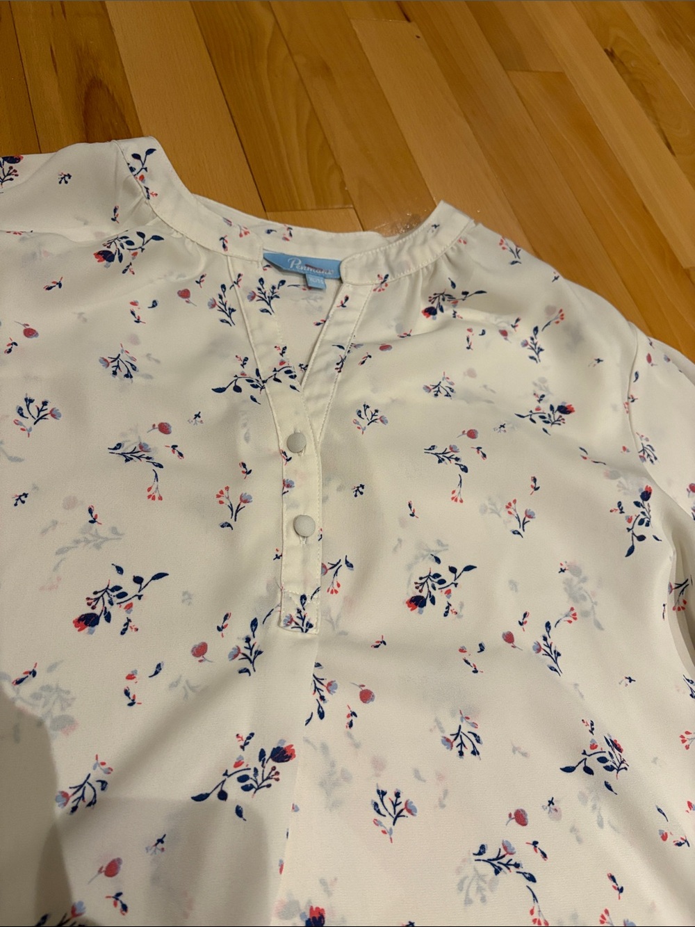 VEUC Women's Penmans Long Sleeve Cream Floral Henley Blouse - size XL - Picture 4 of 16